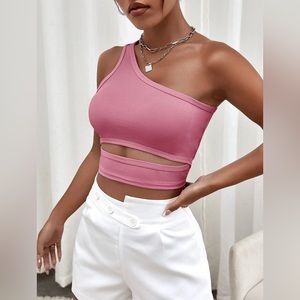 SHEIN ICON Letter Graphic One Shoulder Cut Out Crop Top